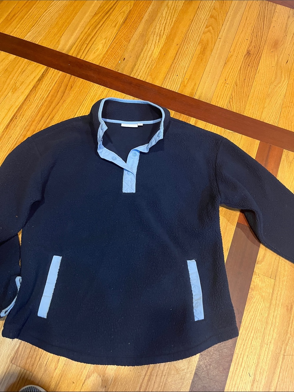 Navy Blue Popover Fleece Pullover with Light Blue Trim